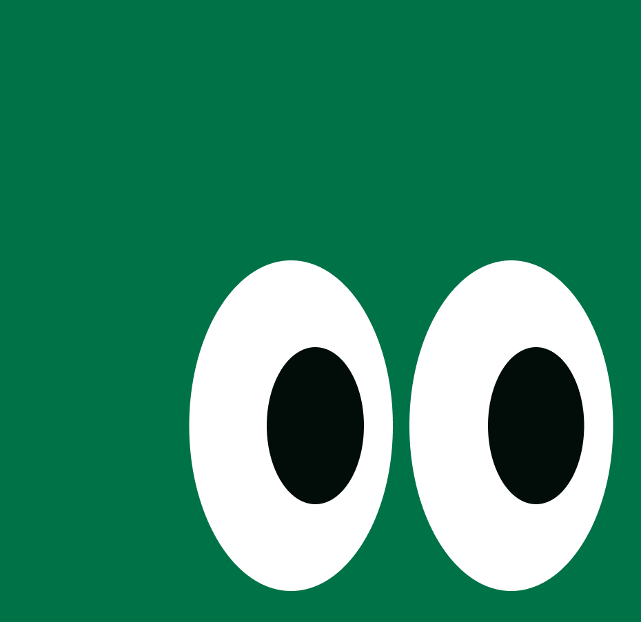 Green block with eyes